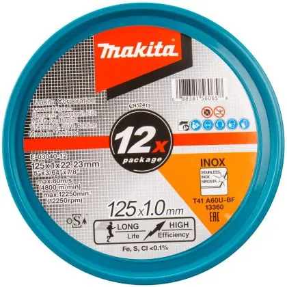 Sada řezných kotoučů na kov MAKITA 125 x 1,0 x 22,23 mm 12 ks Časově Omezené