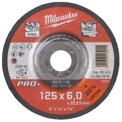 Značkový Brusný kotouč na kov MILWAUKEE SG 27 PRO+ 125x6,0x22,2 mm