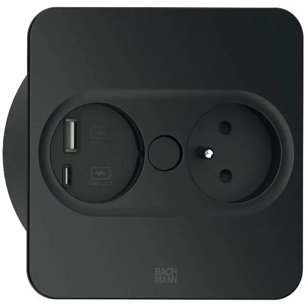 Víkendová Akce BACHMANN Vestavná zásuvka TWIST 2 čtvercová, zásuvka, USB-A/-C, černá