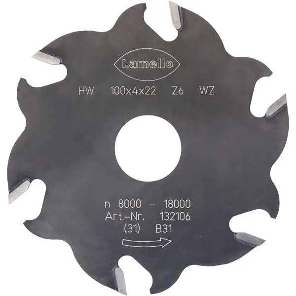 Ověřený LAMELLO drážkovací fréza HW 100 x 4 x 22 mm, 6 zubů
