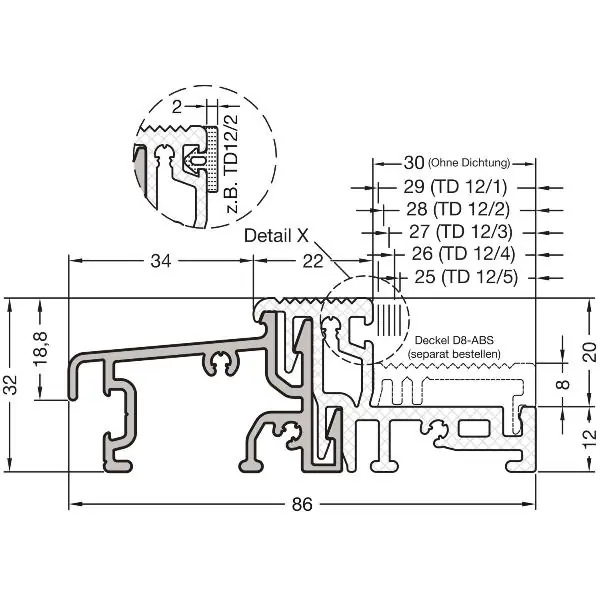 Přímo Od Výrobce GUTMANN dveřní práh Weser 86/32 TI 6000 mm na míru hliník stříbrný elox