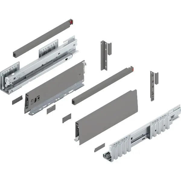 Značkový BLUM MERIVOBOX sada výška E-reling, BLUMOTION B, 40kg, délka 300mm, ind.šedá