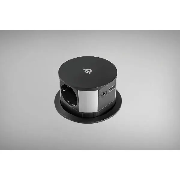 Nejprodávanější EKOTECH ET-115 3xSchuko zásuvka, USB A+C nabíječka, QI-nabíječka, černá
