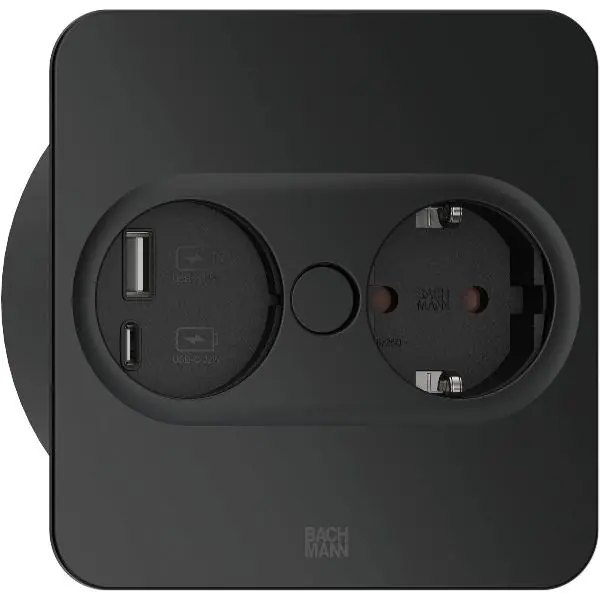 BACHMANN Vestavná zásuvka TWIST 2 čtvercová, Schuko, USB, černý mat Tovární Cena