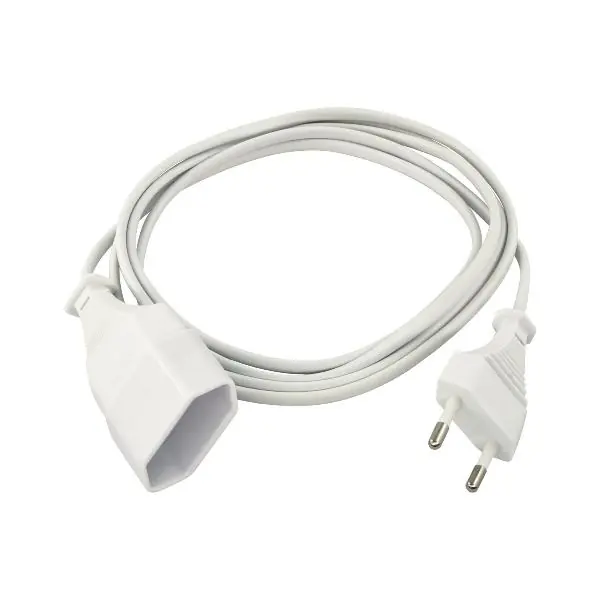 Přímo Od Výrobce Prodlužovací kabel s plochou Euro zástrčkou 230 V, délka 2000 mm, bílý
