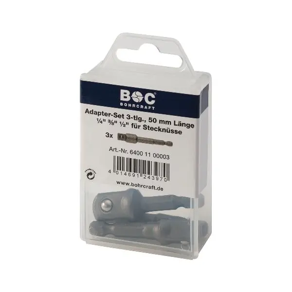BOHRCRAFT sada adaptérů na bity 1/4", 3/8", 1/2" délka 50 mm 3-dílný Doprava Zdarma