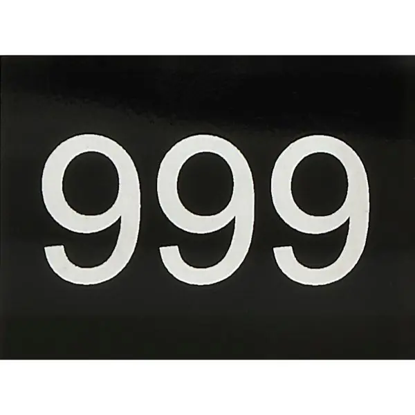 Autentický Číselný štítek samolepicí, 40x30 mm, typ 51-999, plast černý lesklý