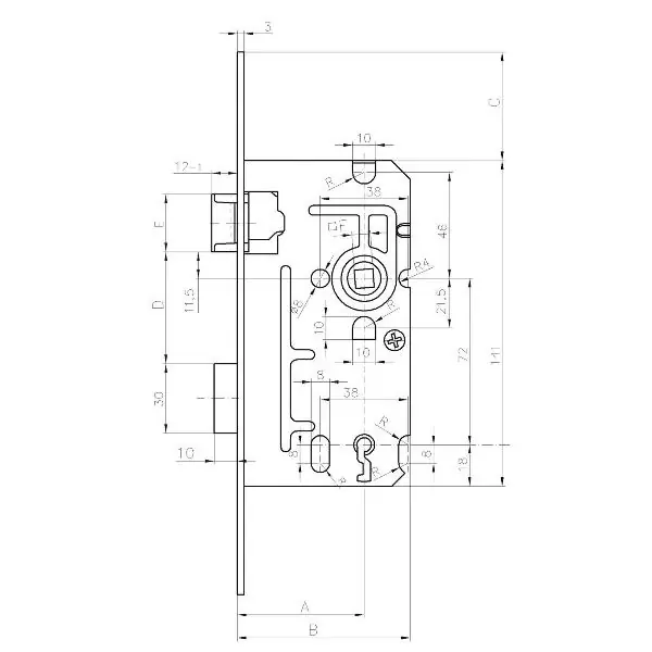 Zadlabací zámek Typ 110, 72 mm, PZ, levý, čtyřhran 8, DM 50mm, ocel pozink Odeslání Ihned