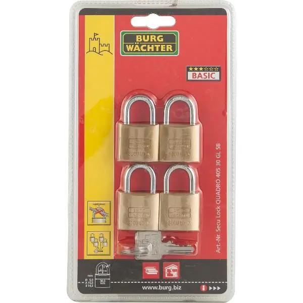 Sezónní Sleva BURG-WÄCHTER sada visacích zámků 405 Quadro stejné zamykání, 30 mm SB-4