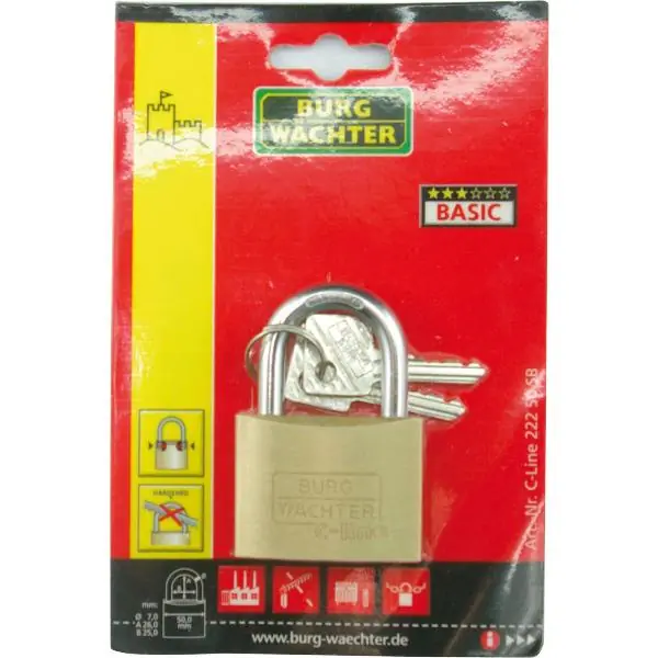 BURG-WÄCHTER visací zámek 222 C-Line, 45 mm, různé zamykání SB Časově Omezené