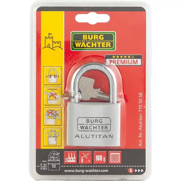 Výprodej BURG-WÄCHTER visací zámek 770 Alutitan různé zamykání, 50 mm SB