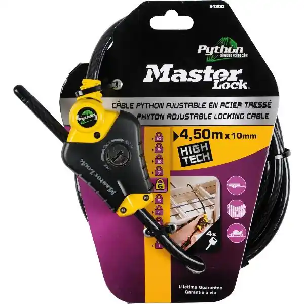 MASTER LOCK Lankový zámek Python nastavitelný 4500 mm SB Rychlé Dodání