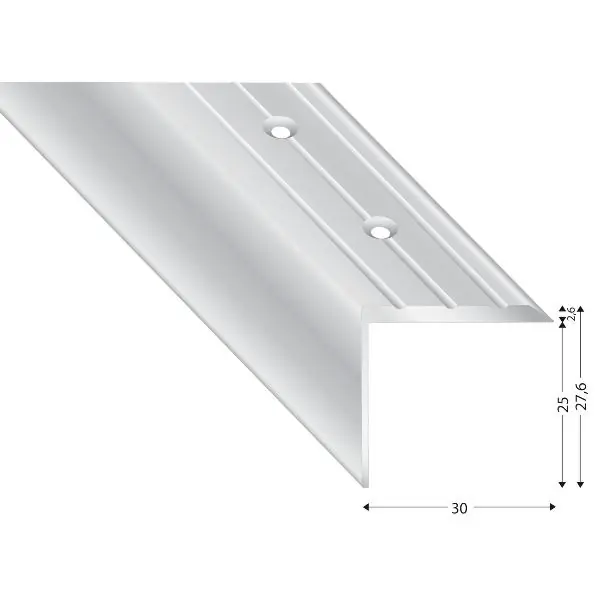 Rohový profil děrovaný k našroubování 30 x 25 x 2700 mm, hliník stříbrný Speciální Cena