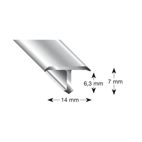 Přechodový T-profil, hliník stříbrný elox 14x7x2700 mm Omezená Nabídka