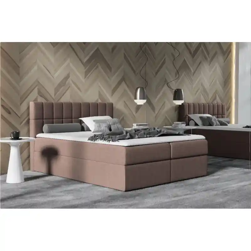 Výhodná Nabídka Manželská čalouněná postel 140x200 KATE - hnědá + topper ZDARMA