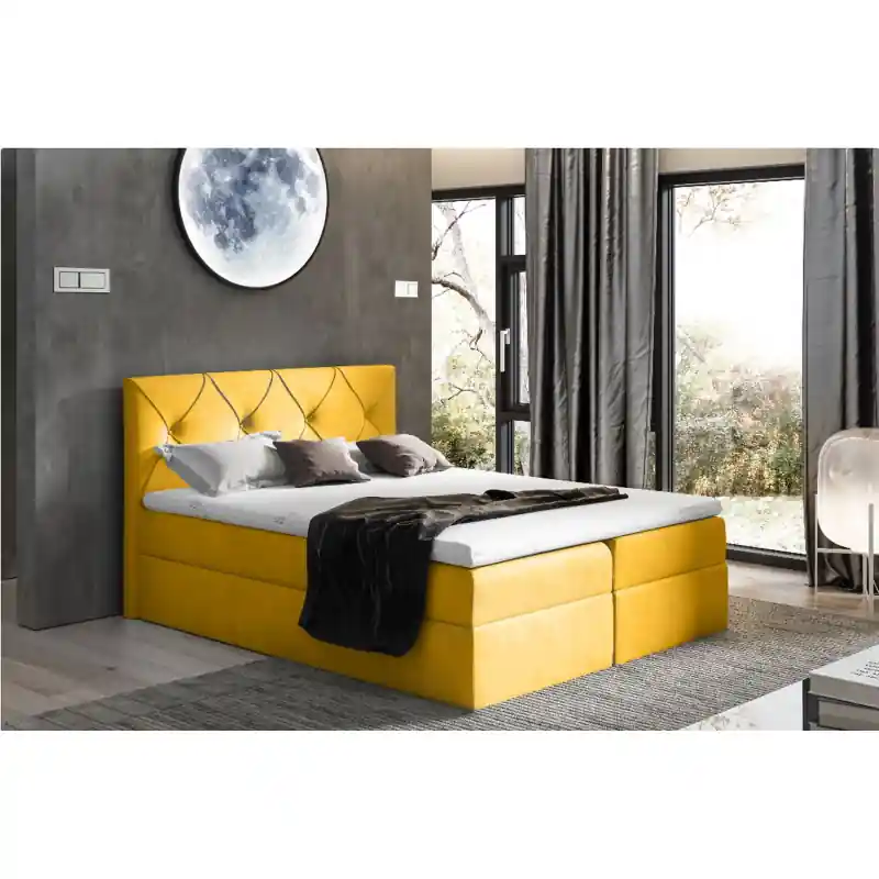 Elegantní kontinentální postel 140x200 CARMEN - žlutá + topper ZDARMA Vrácení Zdarma