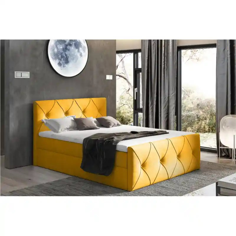 Kontinentální postel 140x200 CARMEN LUX - žlutá + topper ZDARMA Must-Have