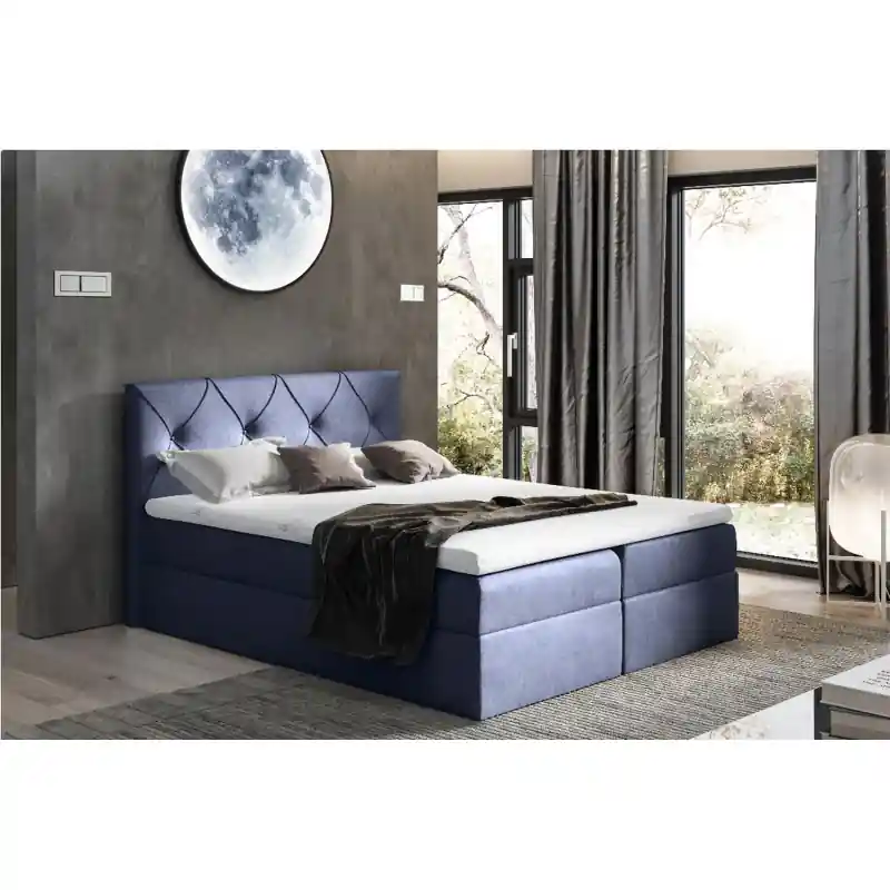 Ověřený Elegantní kontinentální postel 200x200 CARMEN - modrá + topper ZDARMA