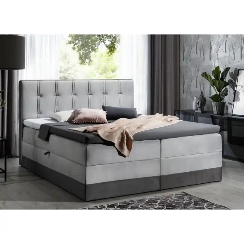 Super Cena Čalouněná postel boxspring 140x200 MARYLIN - šedá + topper ZDARMA