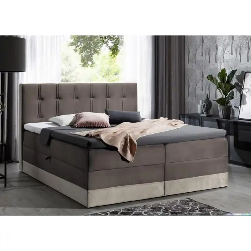Speciální Cena Čalouněná postel boxspring 120x200 MARYLIN - hnědá + topper ZDARMA