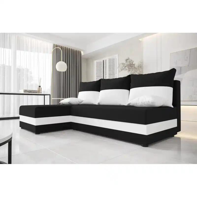 Moderní rohová sedačka HORTENZIE - černá / bílá Must-Have