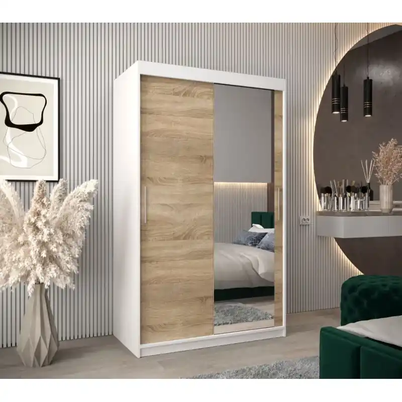 Koupit Online Skříň s posuvnými dveřmi v šířce 120 cm TIMEA 2 - bílá / dub sonoma