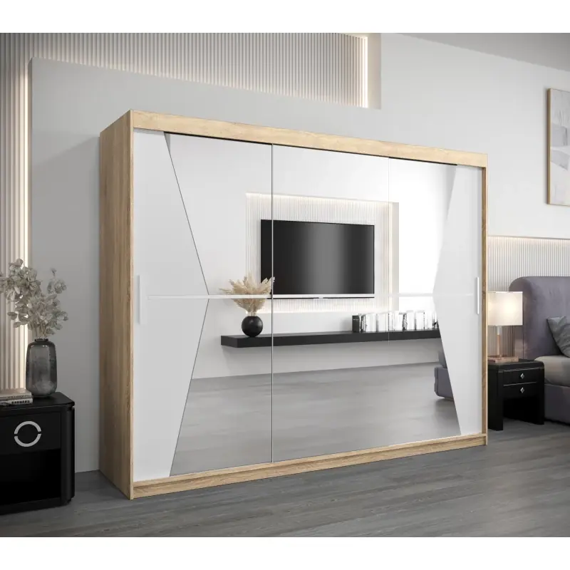 Nejlepší Volba Skříň s posuvnými dveřmi MILANA - šířka 250 cm, dub sonoma / bílá
