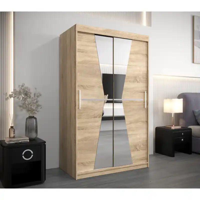 Výprodej Šatní skříň se zrcadly MILANA - šířka 120 cm, dub sonoma