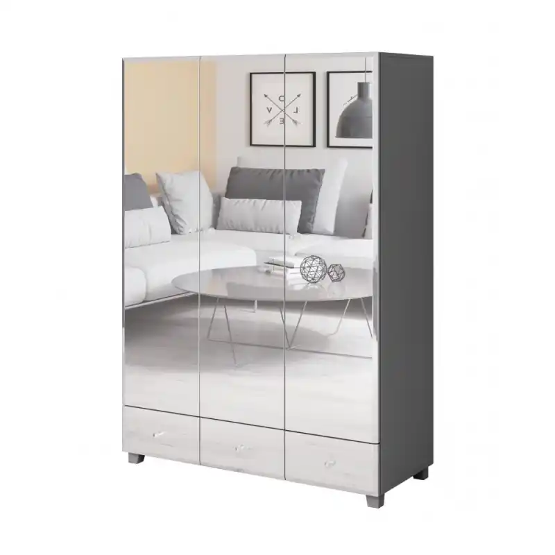 Elegantní třídvěřová skříň APRICA - šířka 129 cm, šedá Výprodej