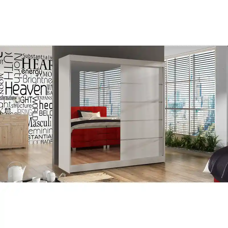Aktuální Elegantní šatní skříň 200 BULAN III, bílá se zrcadlem