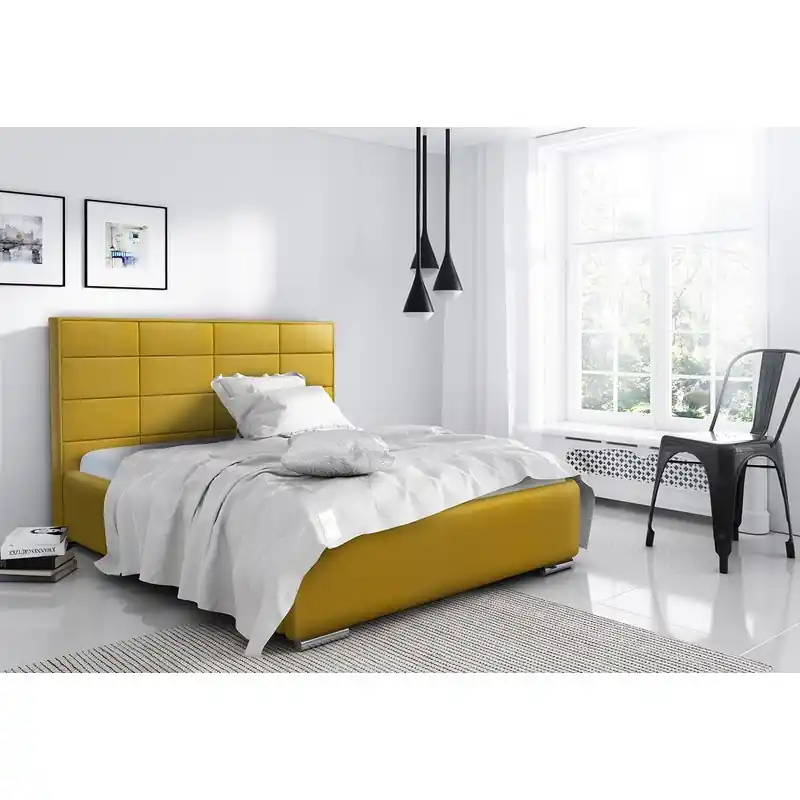 Omezená Nabídka Elegantní manželská postel Caffara 180x200, žlutá, jemná potahová látka