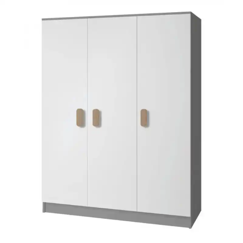 Časově Omezené Třídveřová šedobílá šatní skříň do dětského pokoje SVEN 2, úchytky - šířka 120 cm, dub sonoma