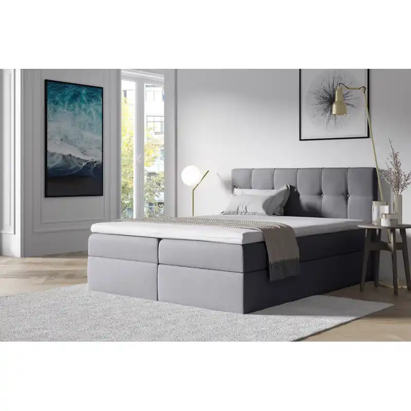 Stylová manželská postel s úložným prostorem RECIVIO světle šedá 160 x 200 + TOPPER ZDARMA Značkový
