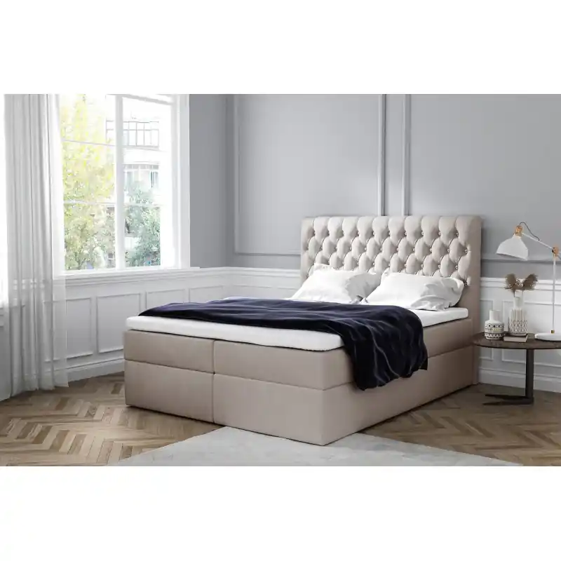 Elegantní čalouněné jednolůžko Mandy s úložným prostorem světle béžová 120 x 200 + topper zdarma Hit Sezóny