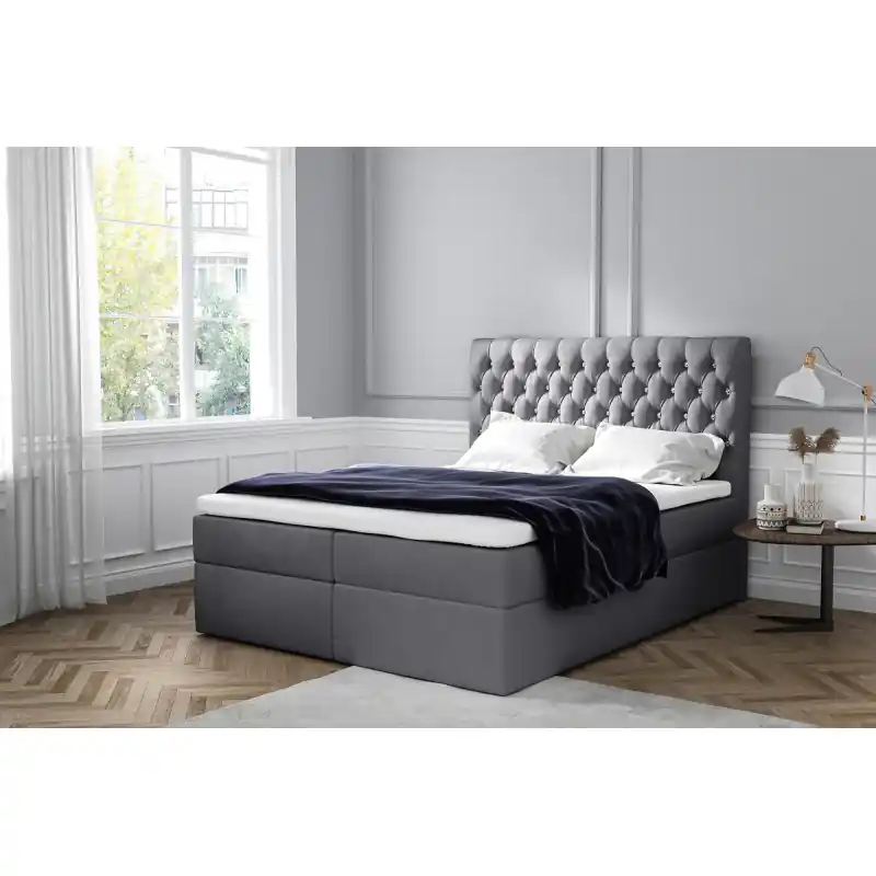 Originální Elegantní čalouněné dvojlůžko Mandy s úložným prostorem tmavě šedá 140 x 200 + topper zdarma