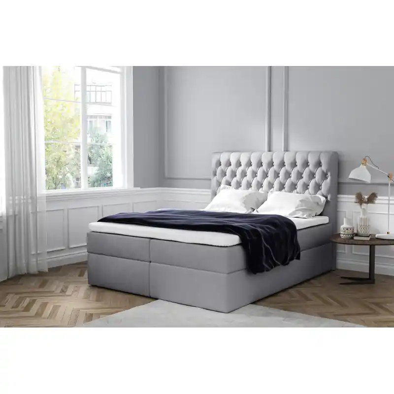Elegantní čalouněné dvojlůžko Mandy s úložným prostorem šedá 140 x 200 + topper zdarma Vrácení Zdarma