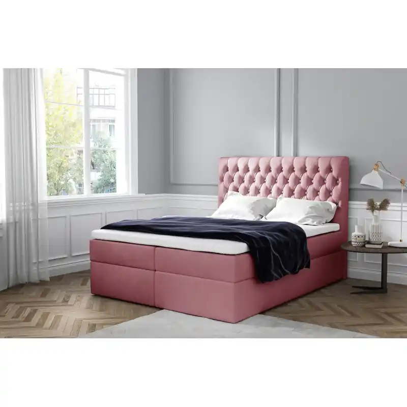 Elegantní čalouněné jednolůžko Mandy s úložným prostorem růžová 120 x 200 + topper zdarma Nízká Cena
