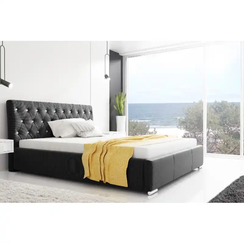 Nová Kolekce Designová postel Adelaide s vysokým čelem a úložným prostorem černá 180 x 200