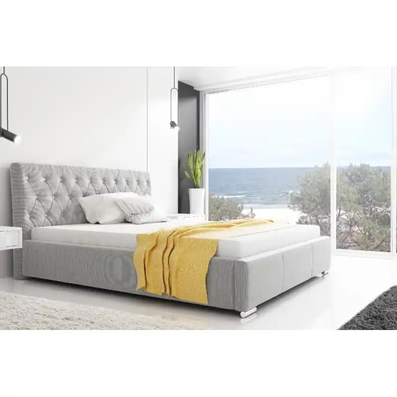 Autentický Designové jednolůžko Adelaide s vysokým čelem a úložným prostorem světle šedá 120 x 200