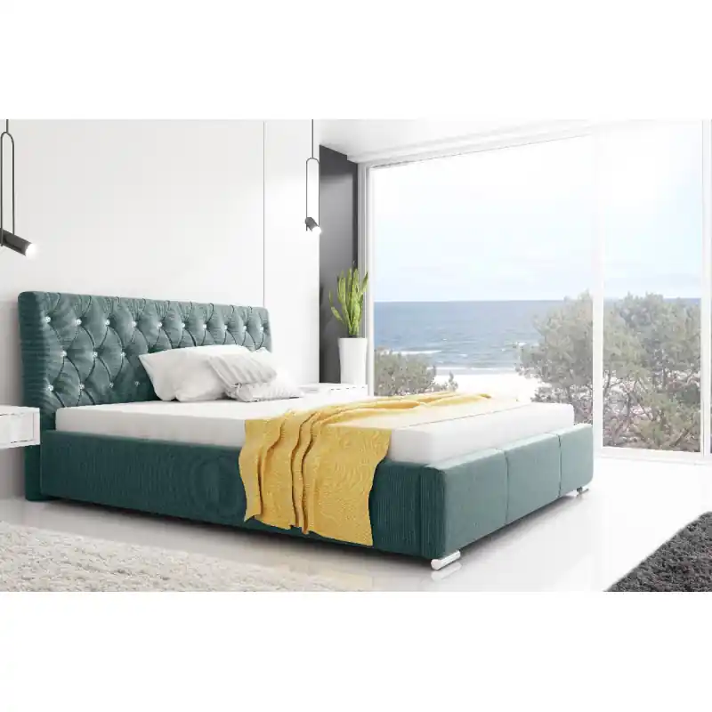 Must-Have Designové jednolůžko Adelaide s vysokým čelem a úložným prostorem modrá 120 x 200