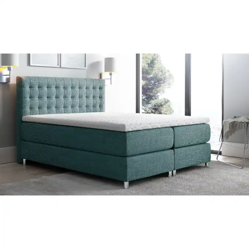 Ověřený Vysoká čalouněná postel boxspring Luca modrá 180 + topper zdarma