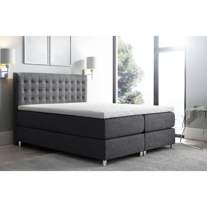 Originální Vysoká čalouněná postel boxspring Luca antracit 160 + topper zdarma