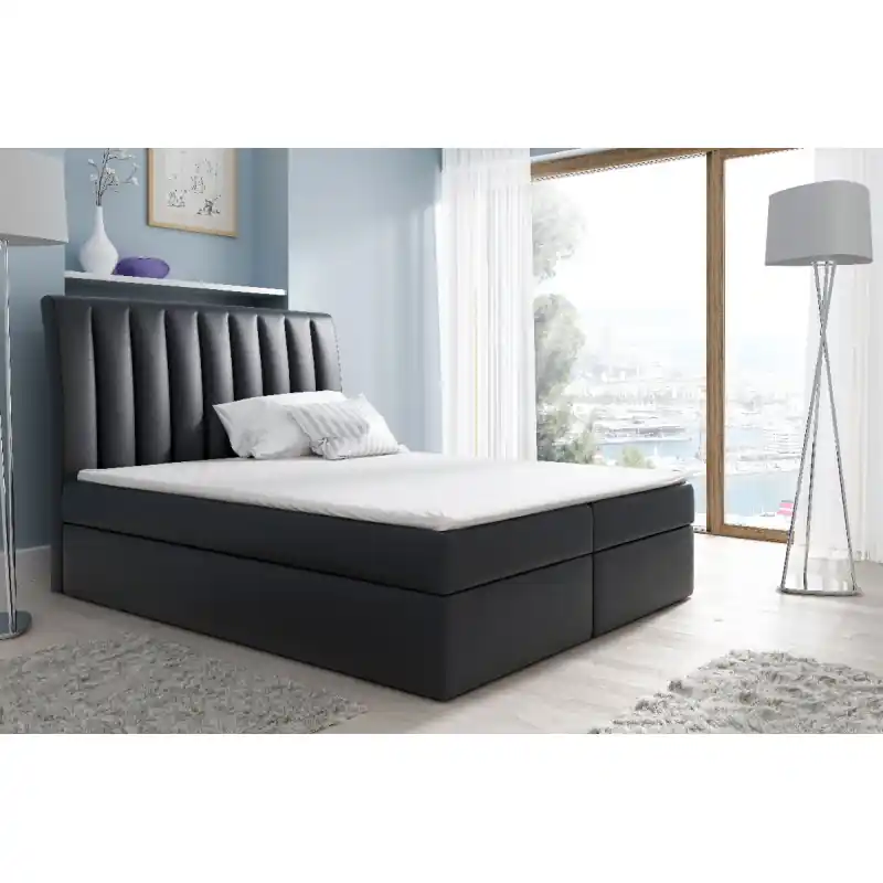 Must-Have Kontinentální postel Kaspis černá eko kůže 140 + topper zdarma