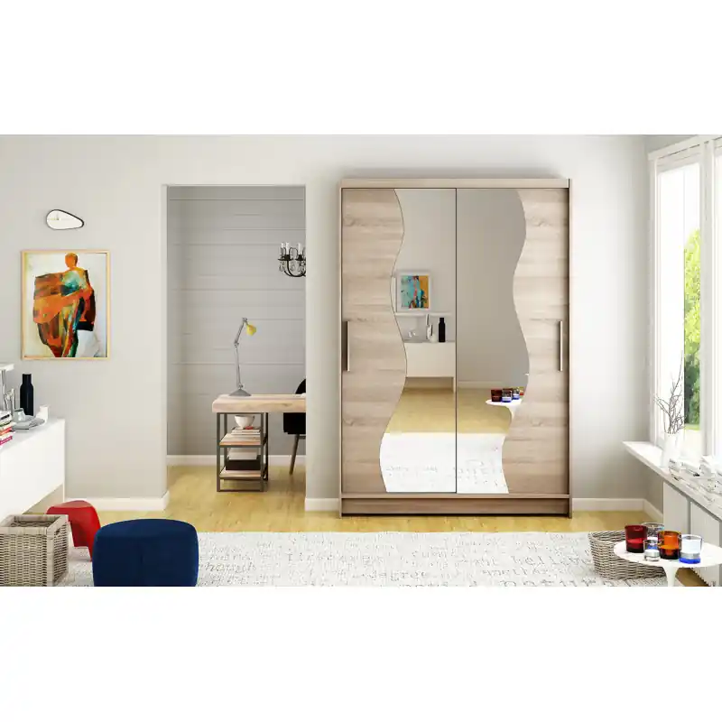 Šatní skříň se zrcadlem Kofi - šířka 120 cm, lanýž Vrácení Zdarma