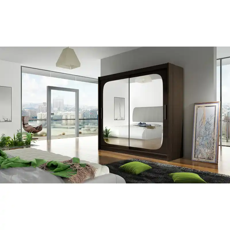 Prostorná šatní skříň se zrcadlem Rena - šířka 180 cm, čoko Tovární Cena