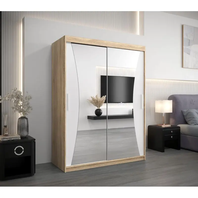 Finální Výprodej Šatní skříň se zrcadly LADA - šířka 150 cm, dub sonoma / bílá