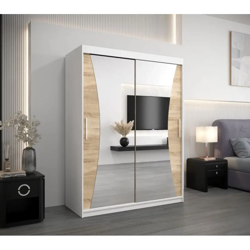 Šatní skříň se zrcadly LADA - šířka 150 cm, bílá / dub sonoma Dokud Zásoby Vydrží