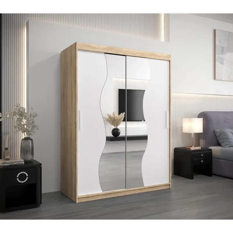 Šatní skříň se zrcadly ULRIKA - šířka 150 cm, dub sonoma / bílá Přímo Od Výrobce