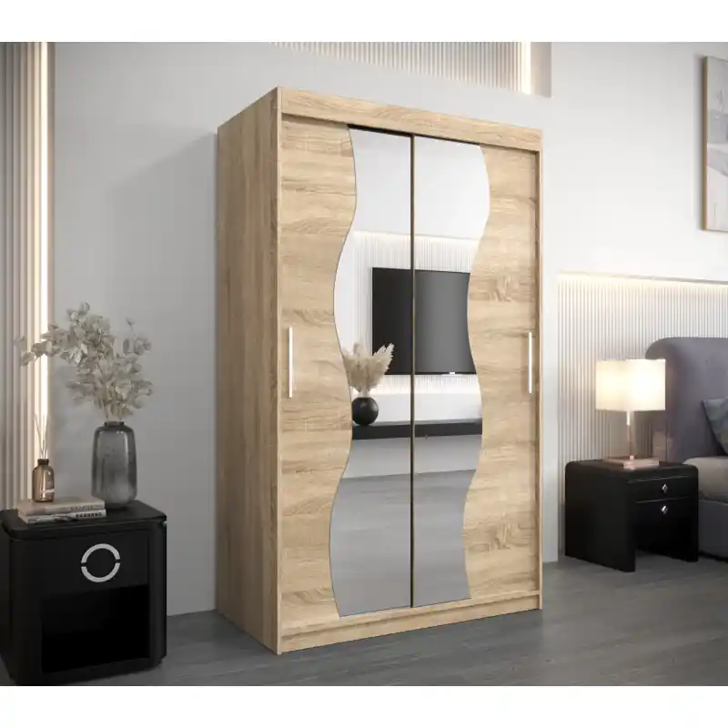Šatní skříň se zrcadly JUDITA - šířka 120 cm, dub sonoma Sleva