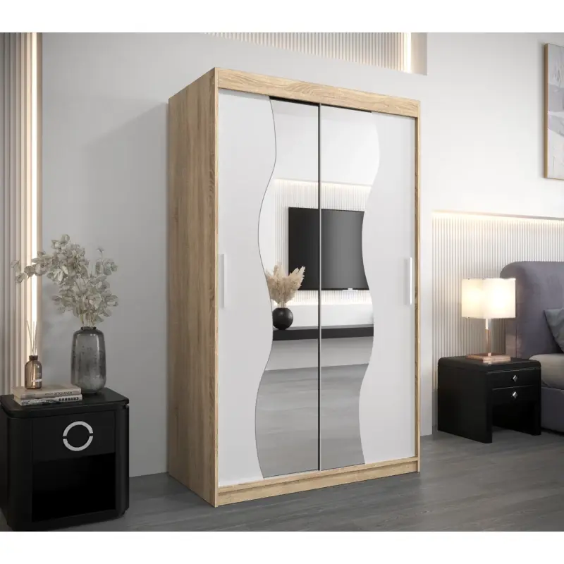 Aktuální Šatní skříň se zrcadly JUDITA - šířka 120 cm, dub sonoma / bílá